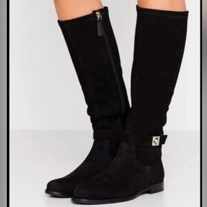 Kate Spade New York Verona Suede Riding Boots With Spade Charm In Black Size 7